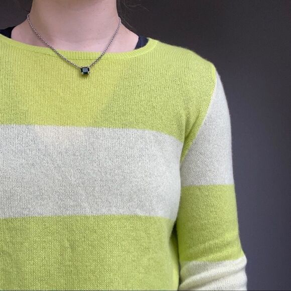 Luisa Cerano Lime Green White Cashmere Light Weight Pullover Sweater Sz M - Picture 11 of 11